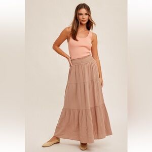 Hem & Thread Taupe Tiered Maxi Skirt